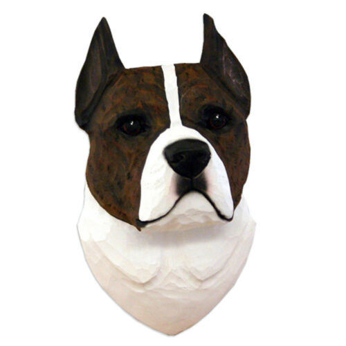 American Staffordshire Terrier Head Plaque Figurine Brindle/White